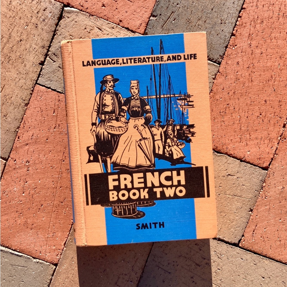 Vintage French Book Two Language Lesson Culture History France Schoolbook Rust